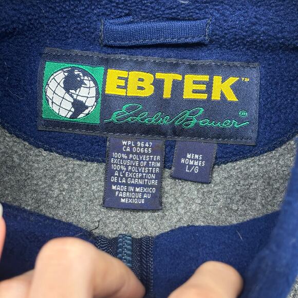 Vintage 90s Eddie Bauer Ebtek Polartec Men L Gray Blue Full Zip Mock Fleece Vest - Picture 4 of 10